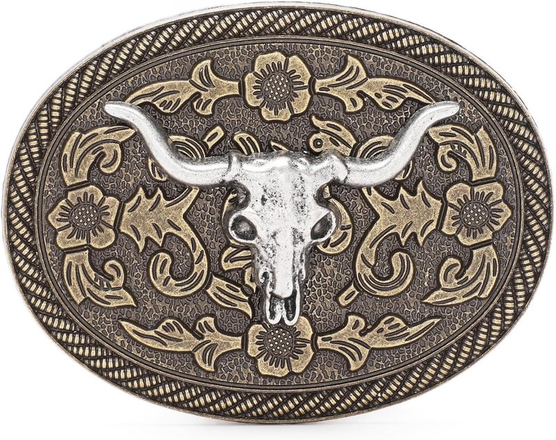 Sansths Cowboy Belt Buckle, Western Belt Buckles for Men Women Texas Bull Rodeo Cowgirl Belt Buckle - Image 1